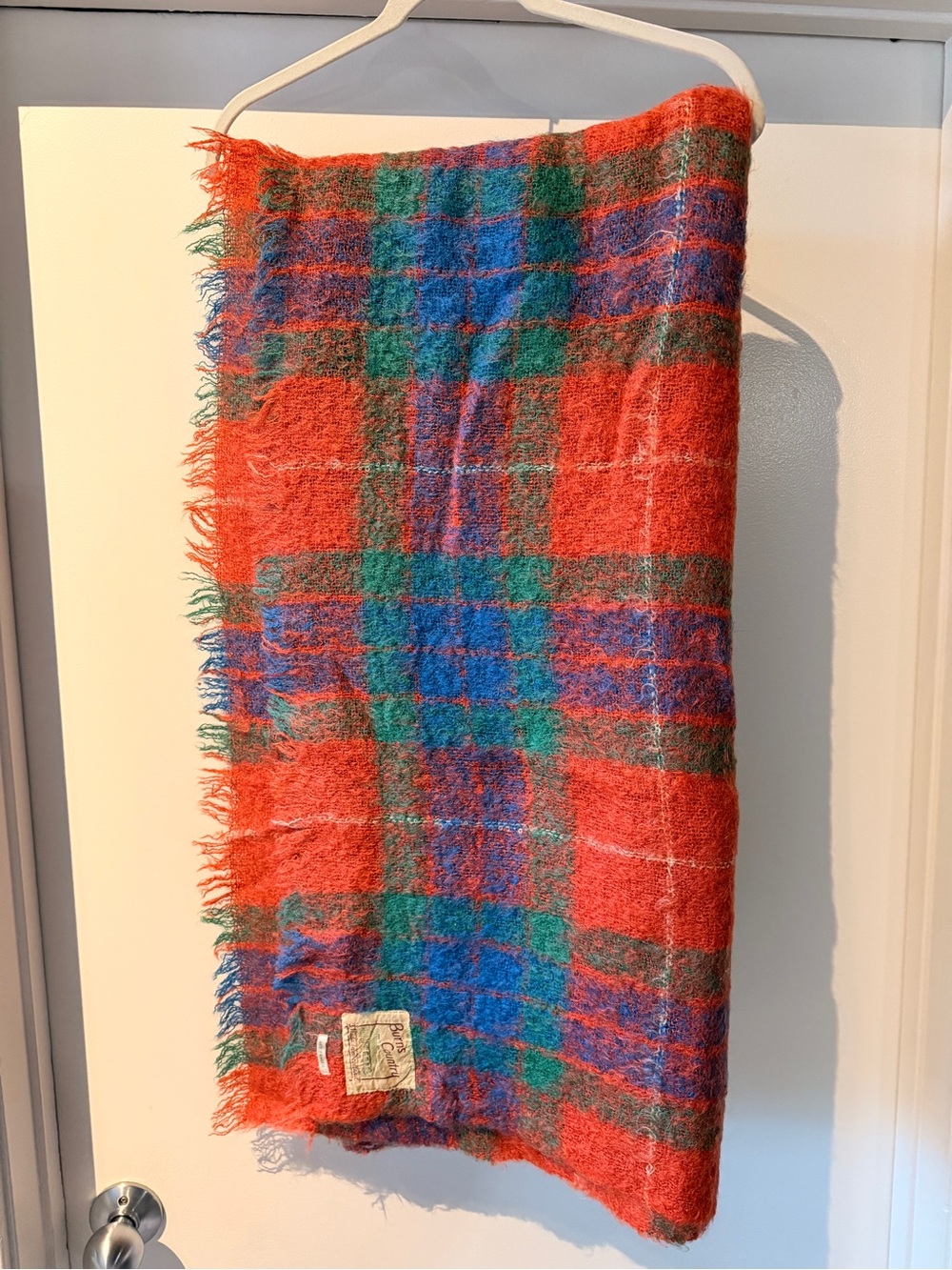 Vintage Burns Country 100% Mohair Pile Throw. Red Fraser